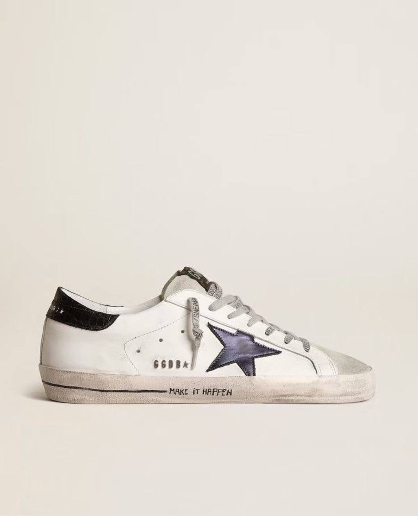 GOLDEN GOOSE Super-Star with blue metallic leather star and black heel ...